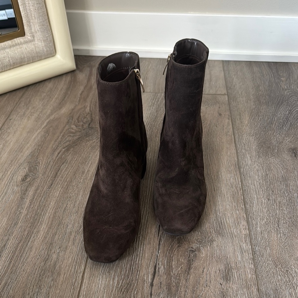 Nine West Brown Suede Ankle Booties with block Heel